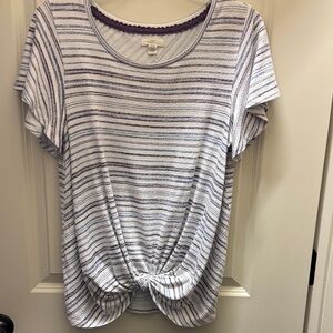 Cupio Purple, Blue and White Striped Knot-Front Tee
